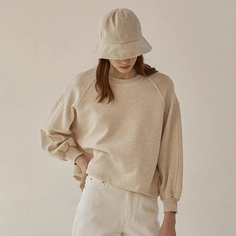 lantern sleeve cotton pullover, view 5 - MRSLM