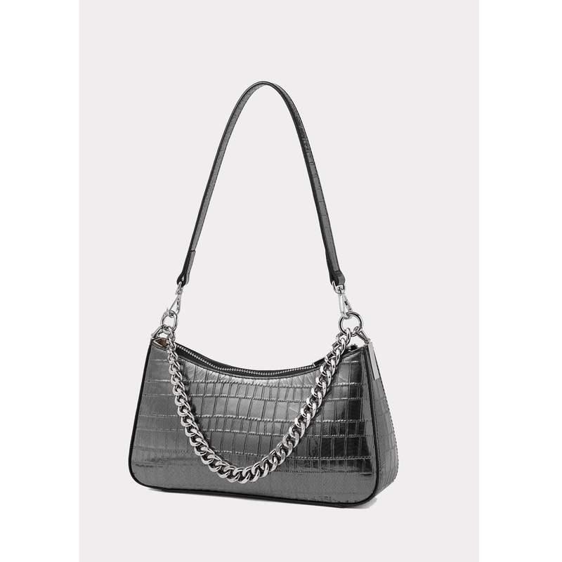 alligator pattern leather shoulder bag, view 4 - MRSLM