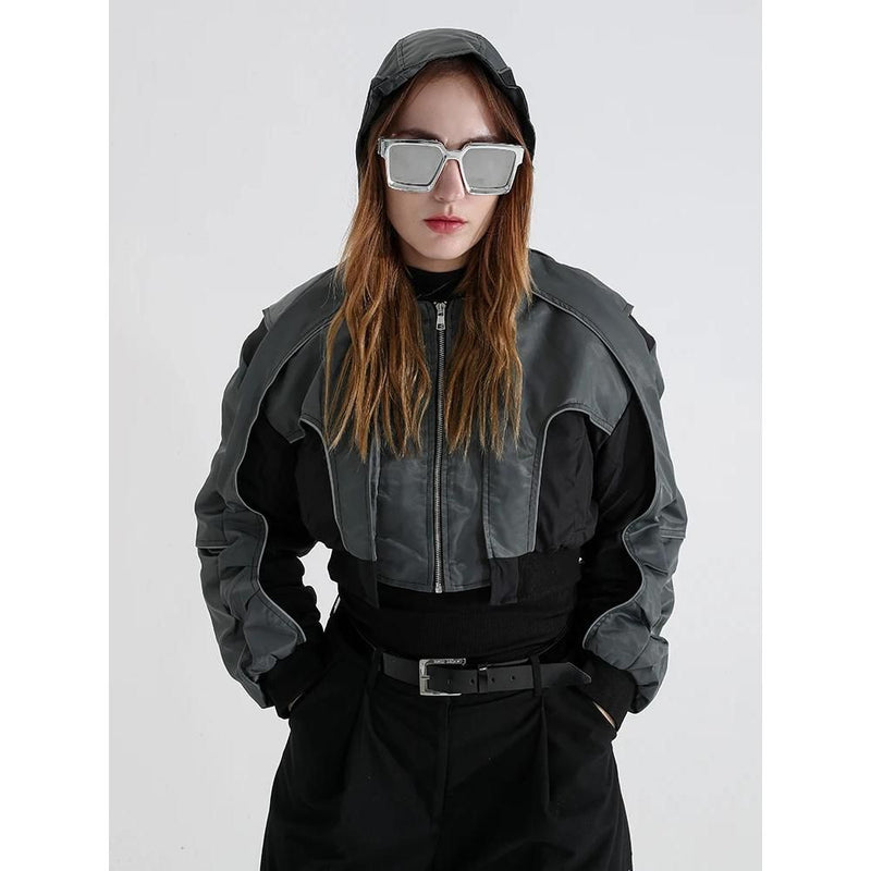 reflective splice hooded jacket, view 3 - MRSLM