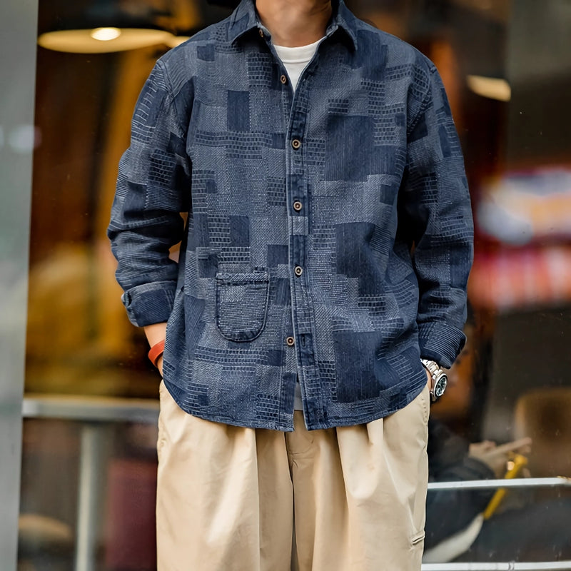 men's retro denim patchwork shirt - MRSLM
