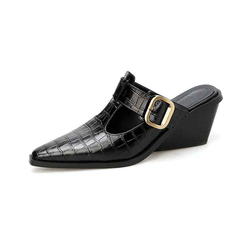 Mules de couro com salto plataforma