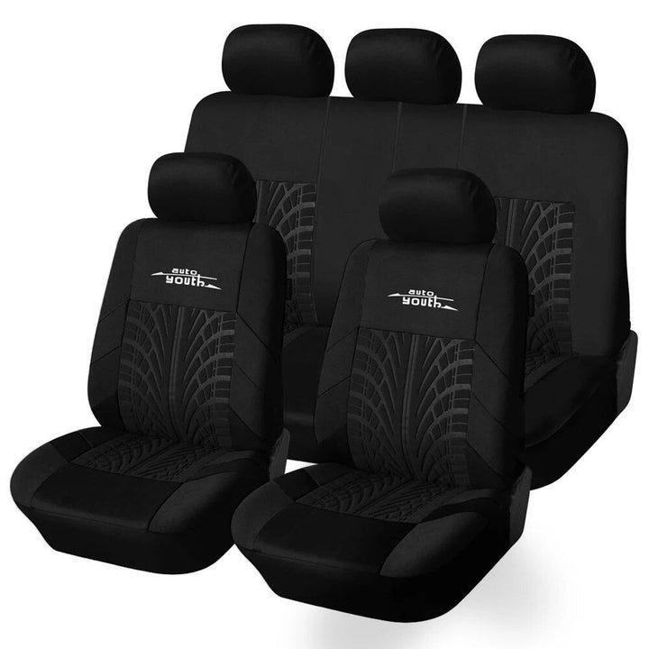 Universal Fit Embroidered Car Seat Covers with Tire Track Detail