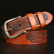 men's retro cowhide leather belt eagle carving, view 2 - MRSLM