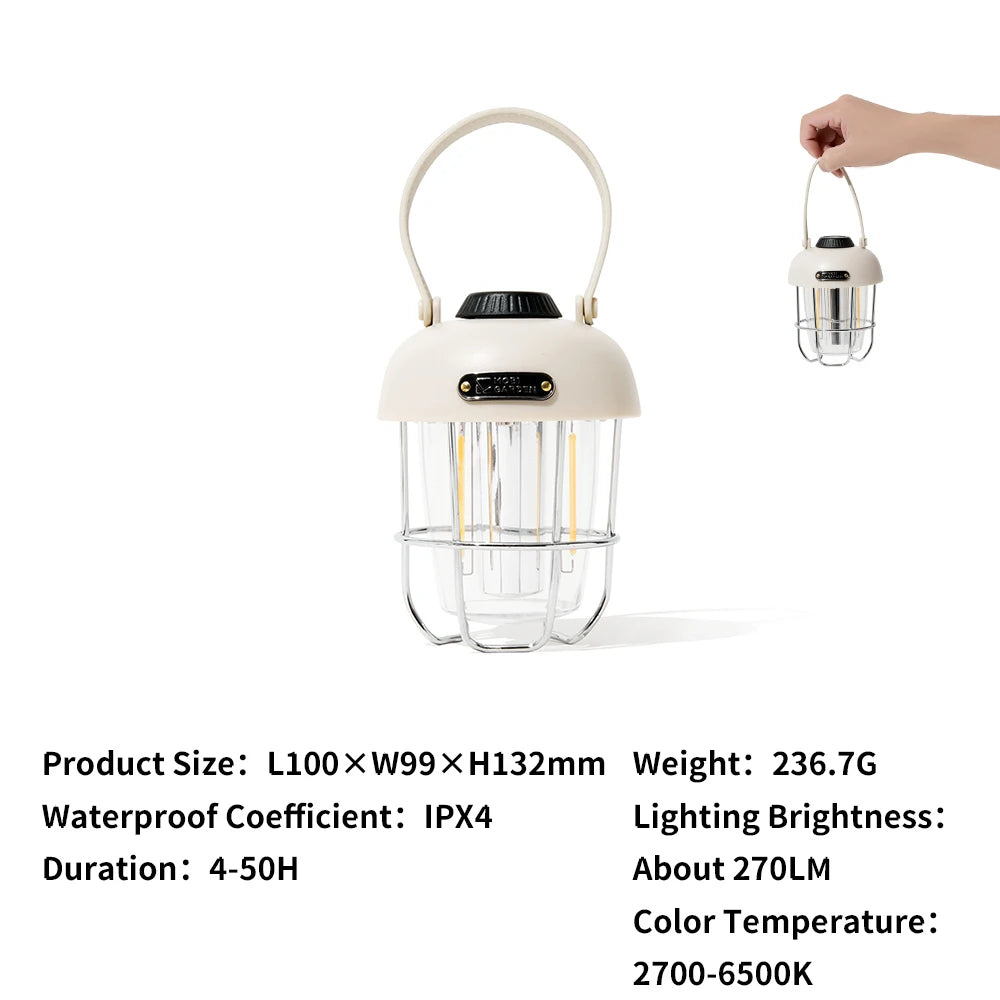 Lanterna de acampamento LED recarregável vintage