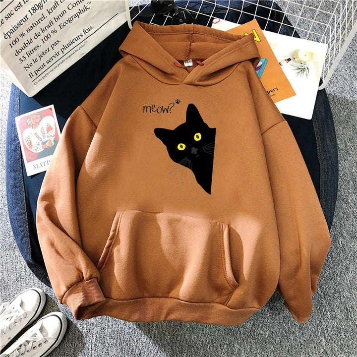 Personalized Black Cat Hooded Sweater Fleece Padded Coat Plus Size