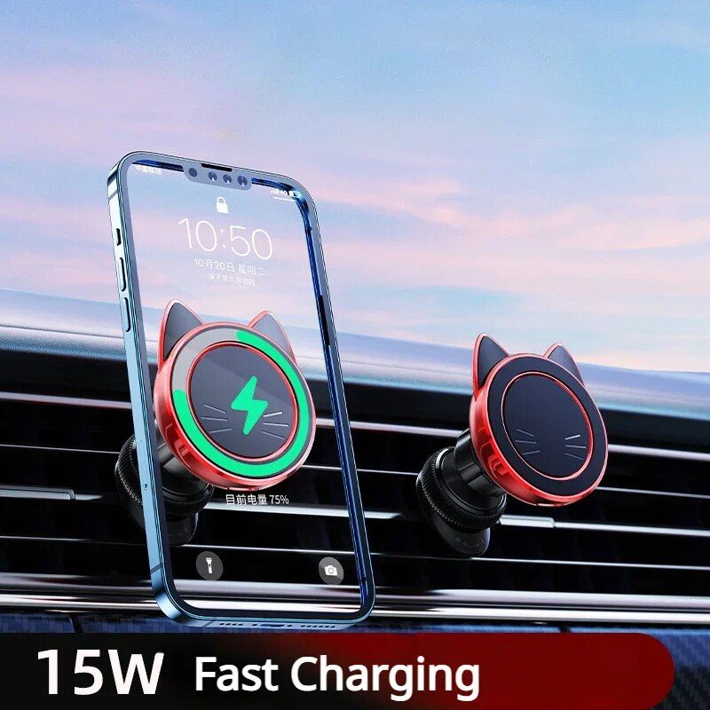 magnetic car phone mount with wireless charging, view 5 - MRSLM