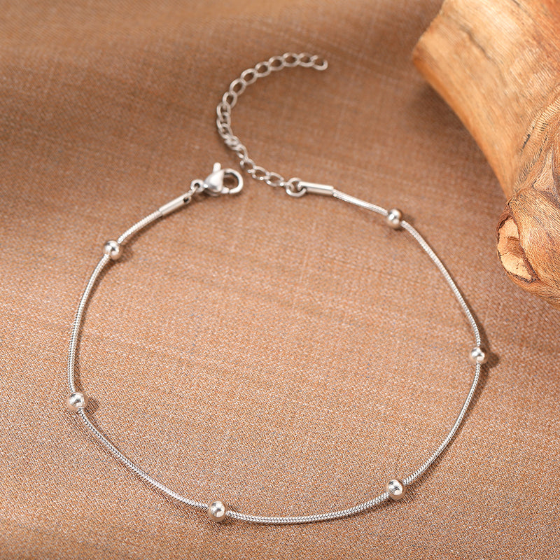 stainless steel snake bead chain anklet, view 2 - MRSLM