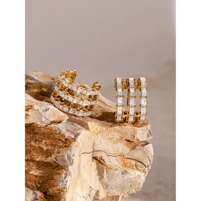 18K gold plated chunky bamboo hoop earrings, view 5 - MRSLM