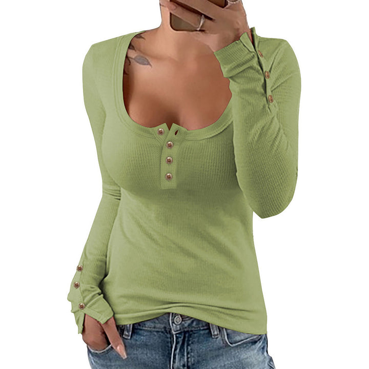 Solid Color Slim Square Neck Knitted T-shirt For Women