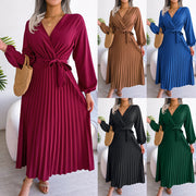 elegant pleated chiffon maxi dress, view 3 - MRSLM