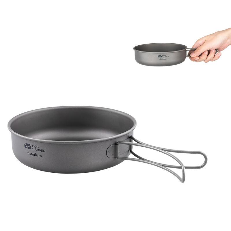 portable titanium camping frying pan, view 2 - MRSLM