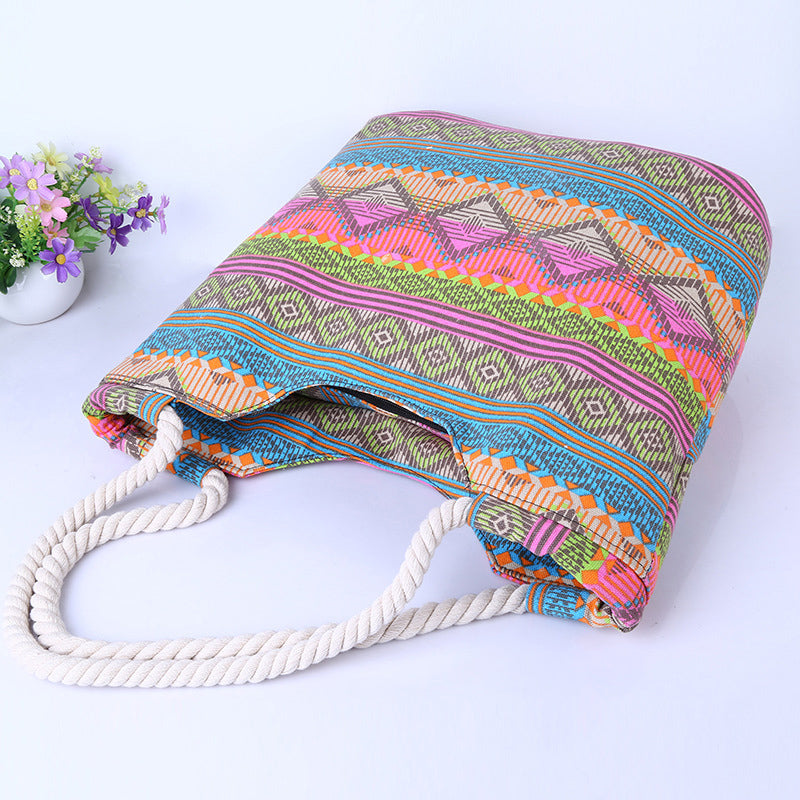 striped canvas beach bag, view 5 - MRSLM
