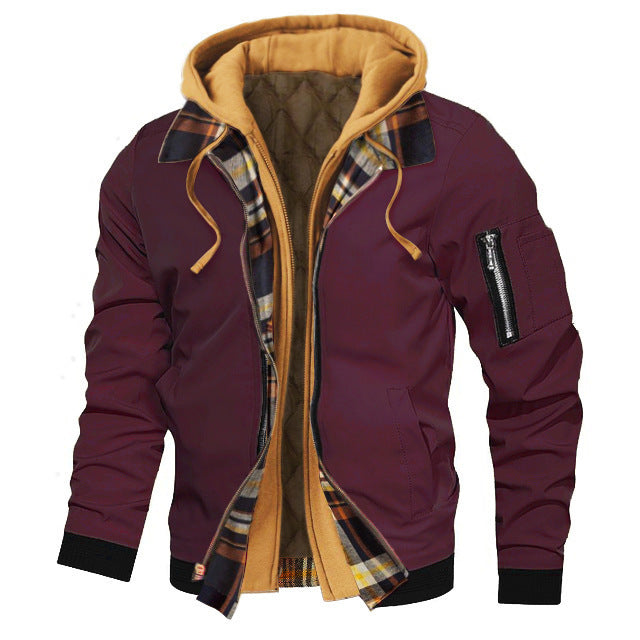 Dicke, einfarbige Herren-Kapuzenjacke in Übergröße für Herbst und Winter – ideal für Herbst und Winter.