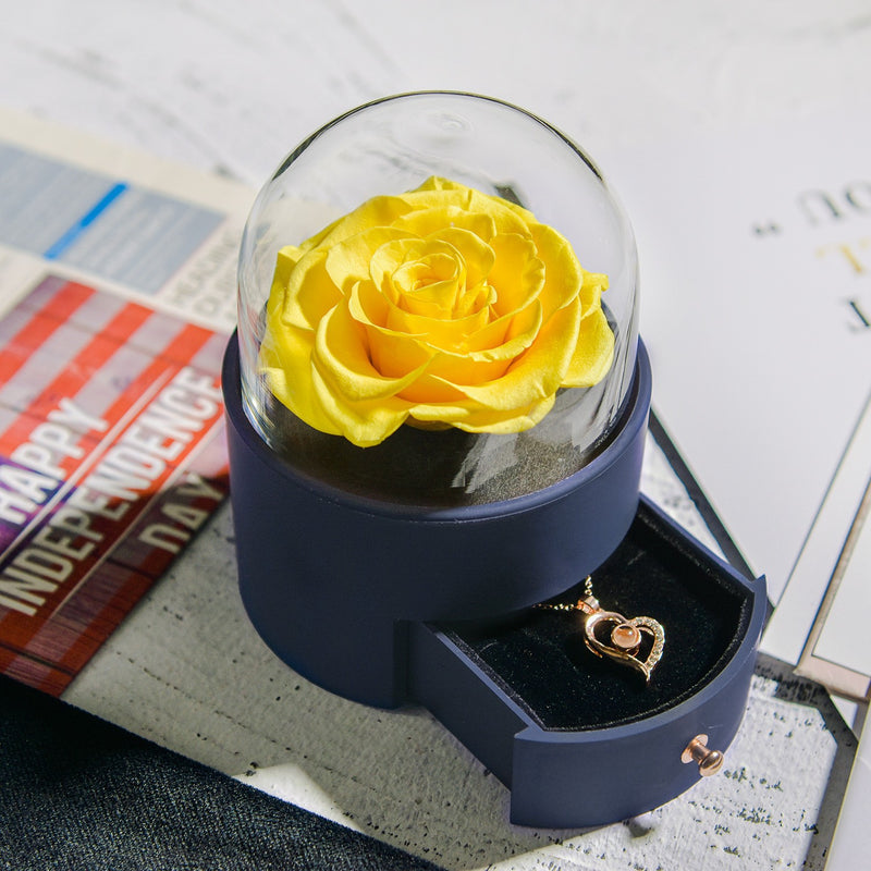 Preserved rose jewelry box with necklace, view 2 - MRSLM