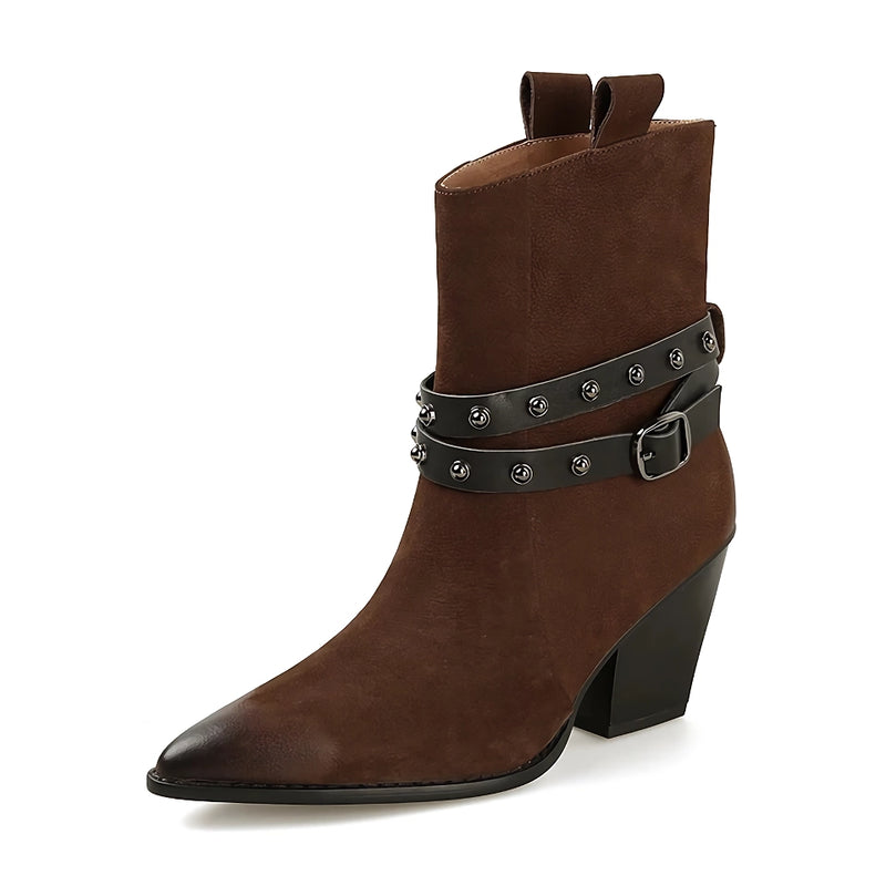 Elegante Lederstiefel mit spitzer Zehenpartie und Blockabsatz für Damen