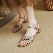 Leather square heel gladiator sandals, view 5 - MRSLM