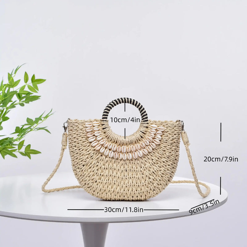 Handmade woven seashell crossbody handbag, view 6 - MRSLM