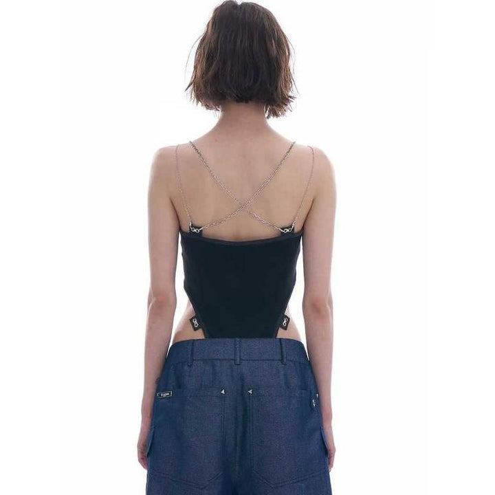 High Cut Sleeveless Backless Bodysuit with Patchwork