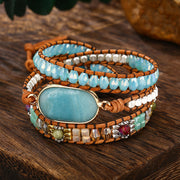 hand-woven leather stone bracelet, view 3 - MRSLM