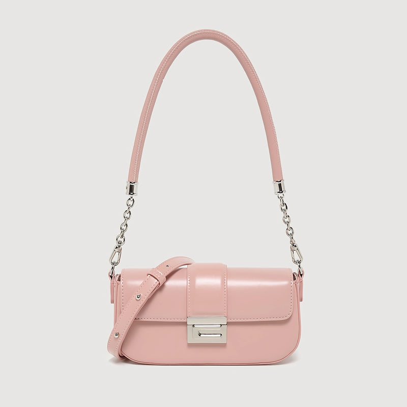 elegant microfiber leather chain shoulder handbag, view 3 - MRSLM