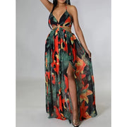 floral backless side-slit dress, view 6 - MRSLM