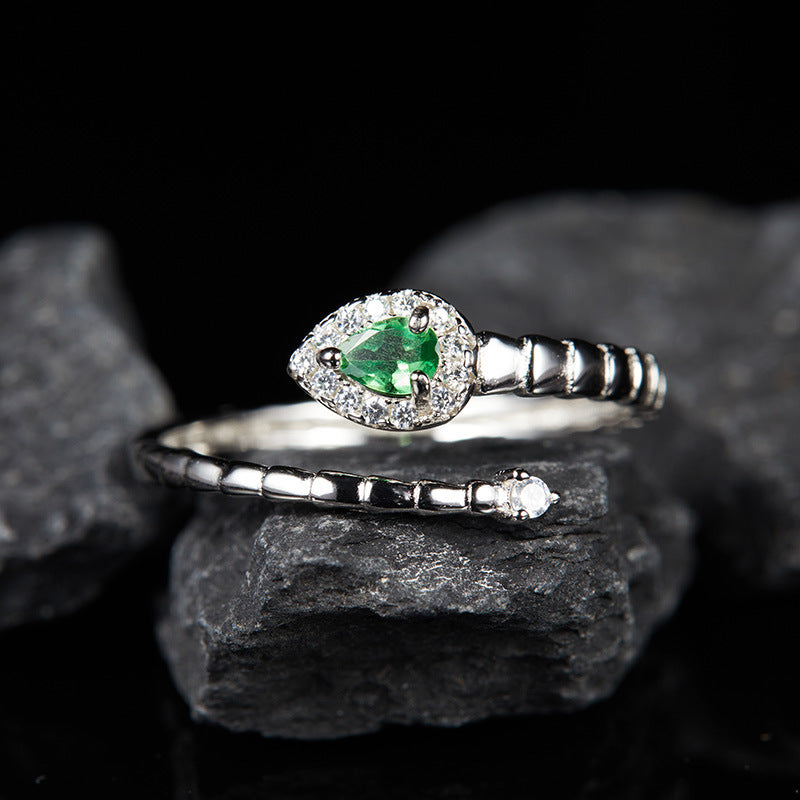 sterling silver green heart gemstone ring, view 4 - MRSLM