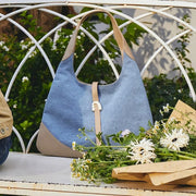 triangle denim shoulder tote, view 4 - MRSLM