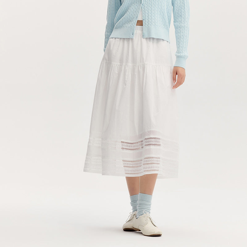elegant lace hem midi skirt, view 4 - MRSLM