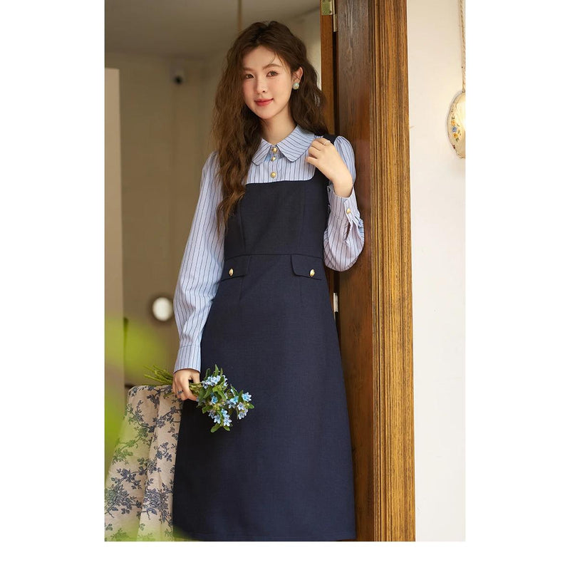 striped patchwork shirt dress, view 3 - MRSLM