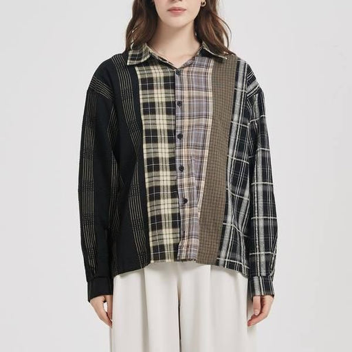 plaid patchwork button-up shirt - MRSLM
