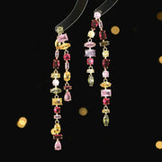 geometric zircon double tassel earrings, view 4 - MRSLM