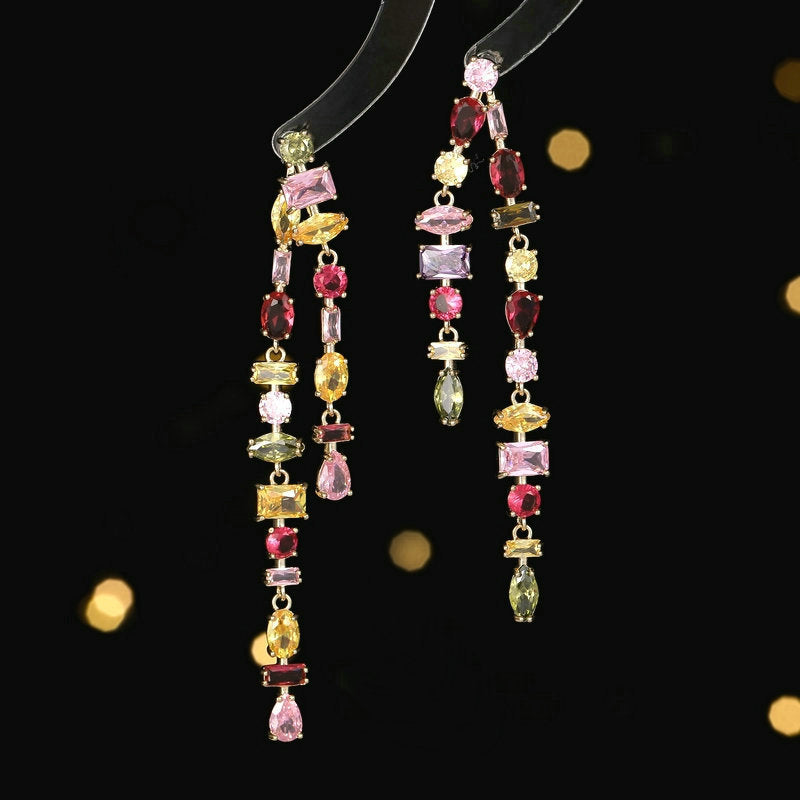 geometric zircon double tassel earrings, view 4 - MRSLM