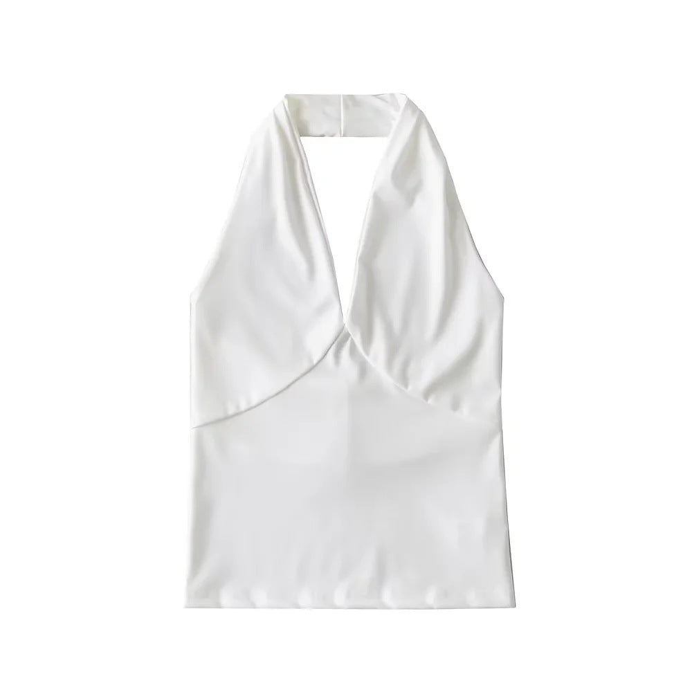 American-style Deep V-neck Halter Vest Women's Outer Wear Design Slim-fit Short High Waist Top