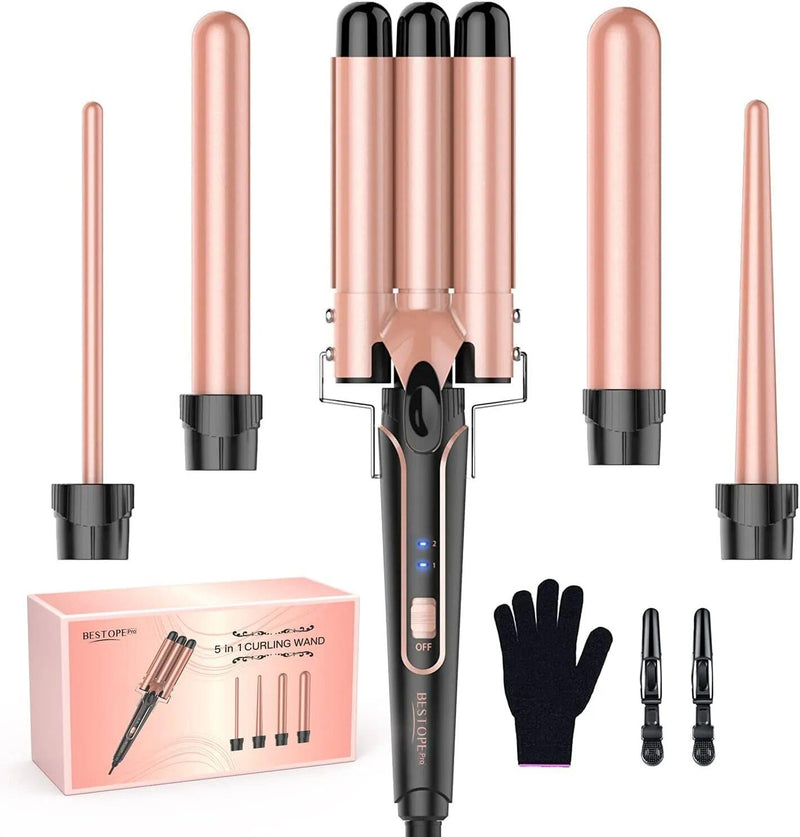 5-in-1 curling wand with 3-barrel waver, view 4 - MRSLM