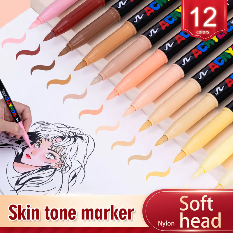 12 skin tone acrylic paint pens, view 3 - MRSLM