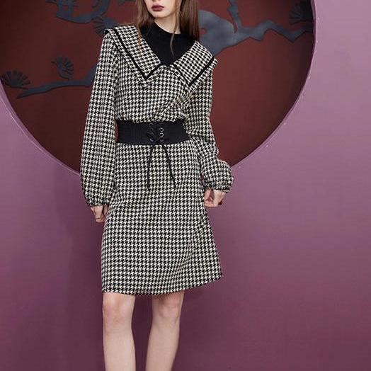 retro plaid long sleeve dress - MRSLM