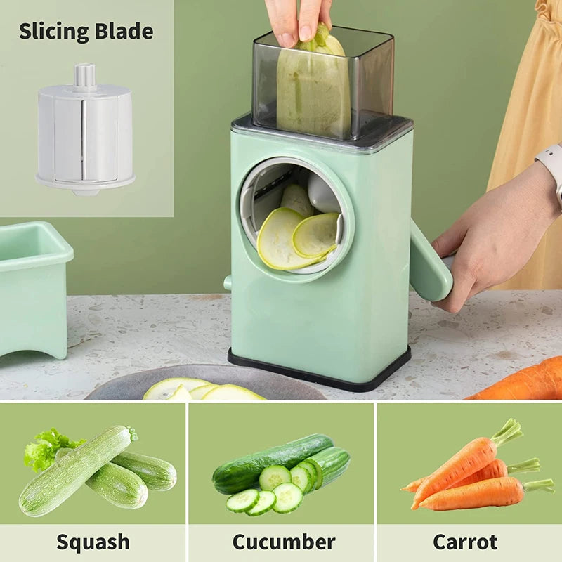 rotary vegetable grater with 3 drum blades, view 2 - MRSLM