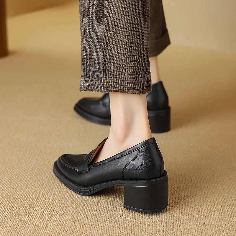women's leather square heel pumps, view 10 - MRSLM