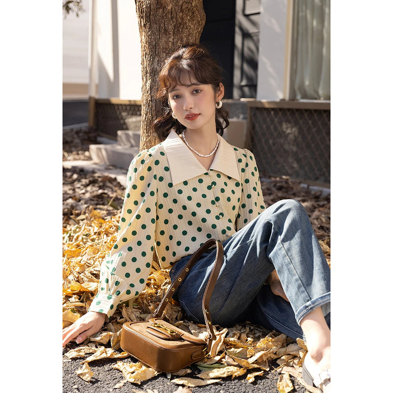 polka dot polo-neck blouse, view 3 - MRSLM