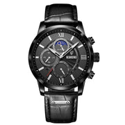 men's leather quartz watch, view 3 - MRSLM
