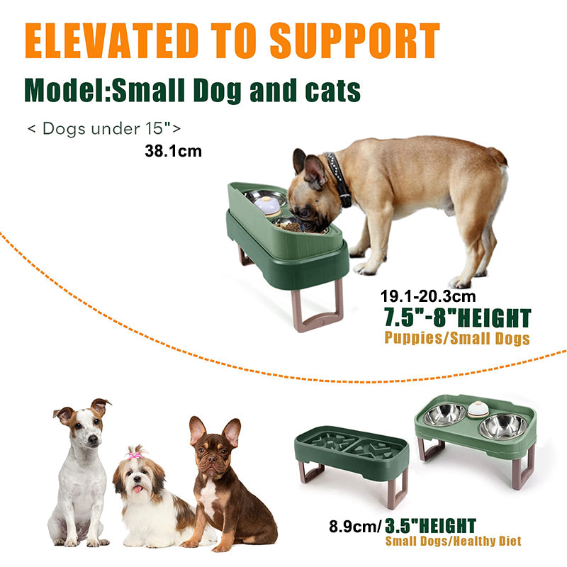 3-in-1 adjustable stainless steel elevated pet bowl set, view 7 - MRSLM