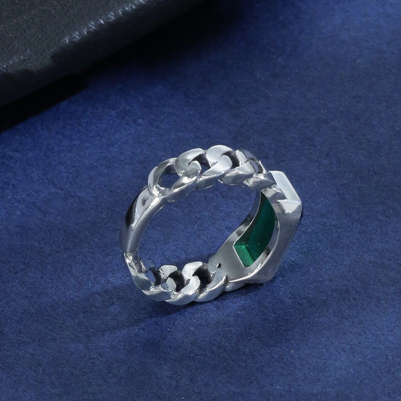 925 Silver Synthetic Zircon Emerald Ring