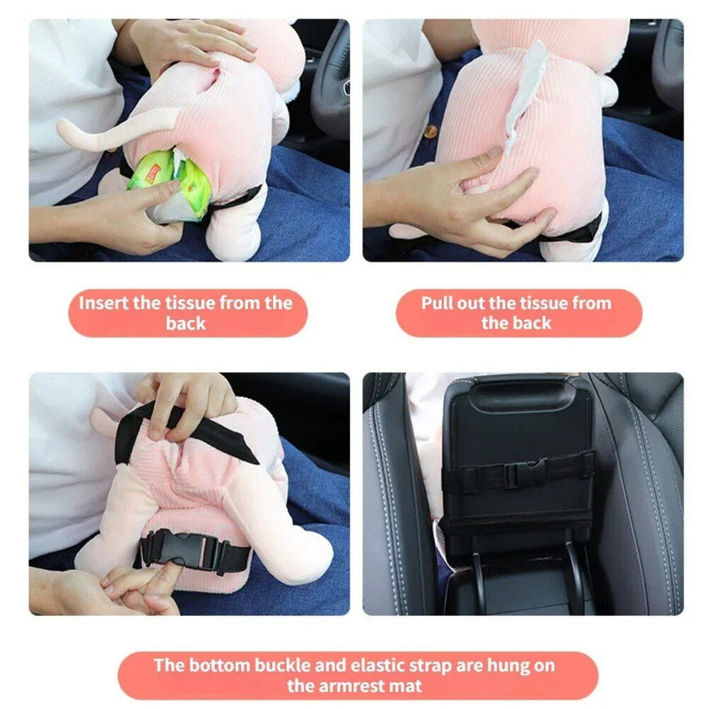 Plush car organizer with tissue box and trash bin, view 12 - MRSLM