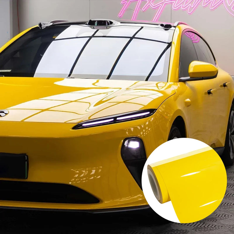 glossy deep yellow vinyl car wrap, view 2 - MRSLM