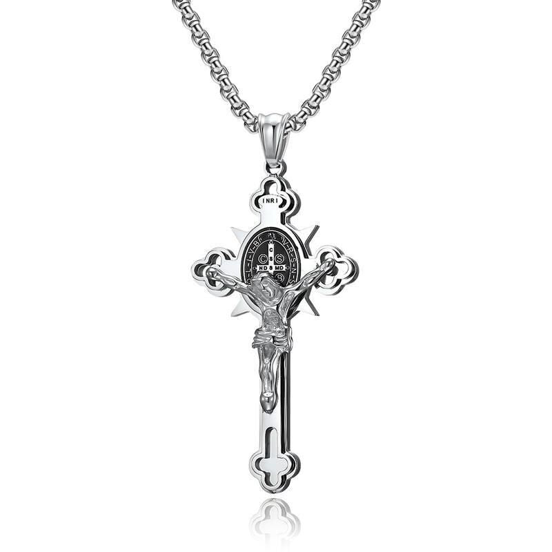 Saint Benedict medal cross necklace, view 3 - MRSLM
