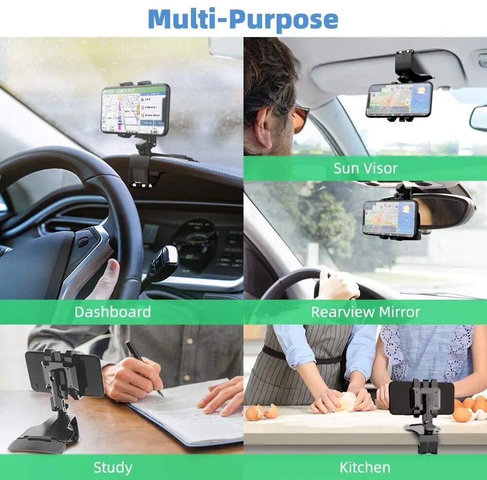 360° Rotating Universal Car Phone Mount - Dashboard & Mirror Holder