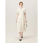 beige polo collar mid-calf dress, view 2 - MRSLM
