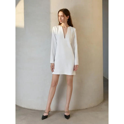 elegant notch neck tunic dress, view 2 - MRSLM