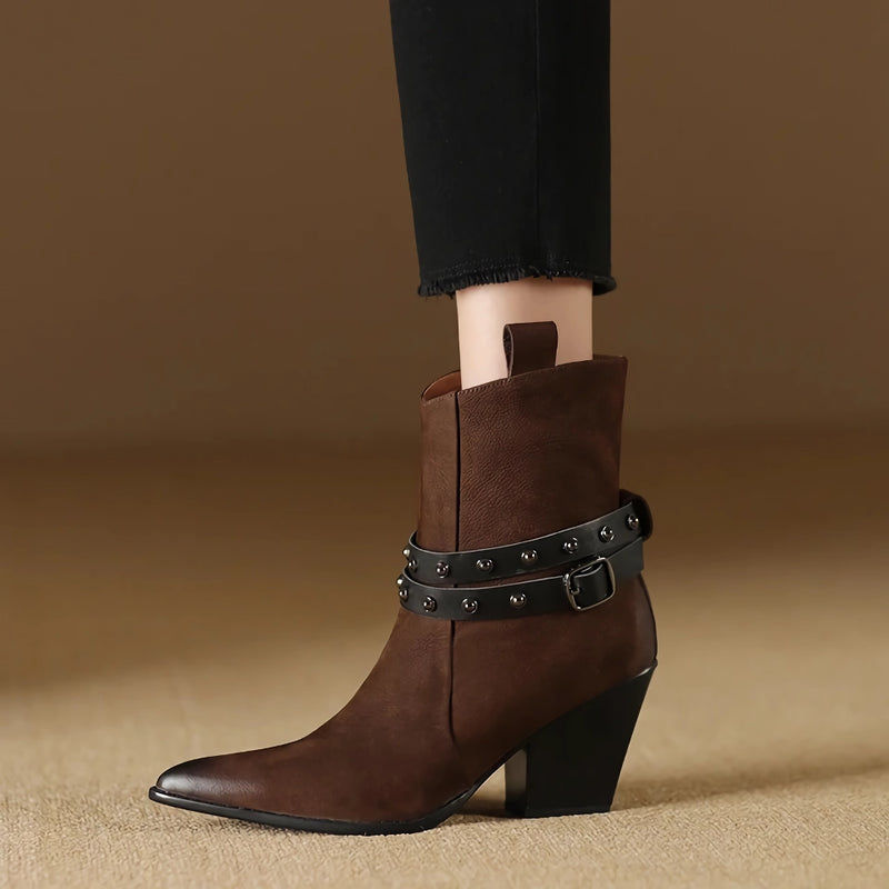 Elegante Lederstiefel mit spitzer Zehenpartie und Blockabsatz für Damen