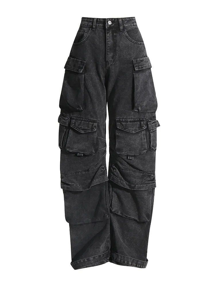 Calça jeans casual camuflada de cintura alta